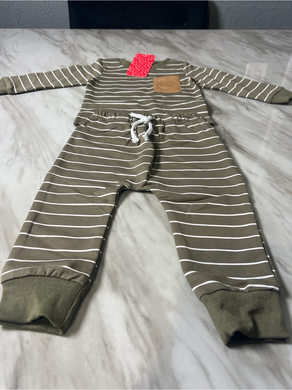 PatPat Olive and White Striped Kids One-Piece Footie